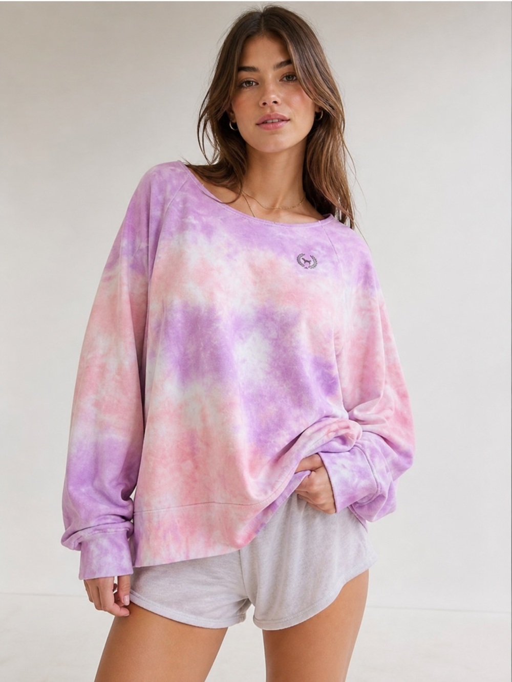 PINK Victoria's Secret Girls' Pastel Tie-Dye Pullover Sweatshirt - Pink & Purple